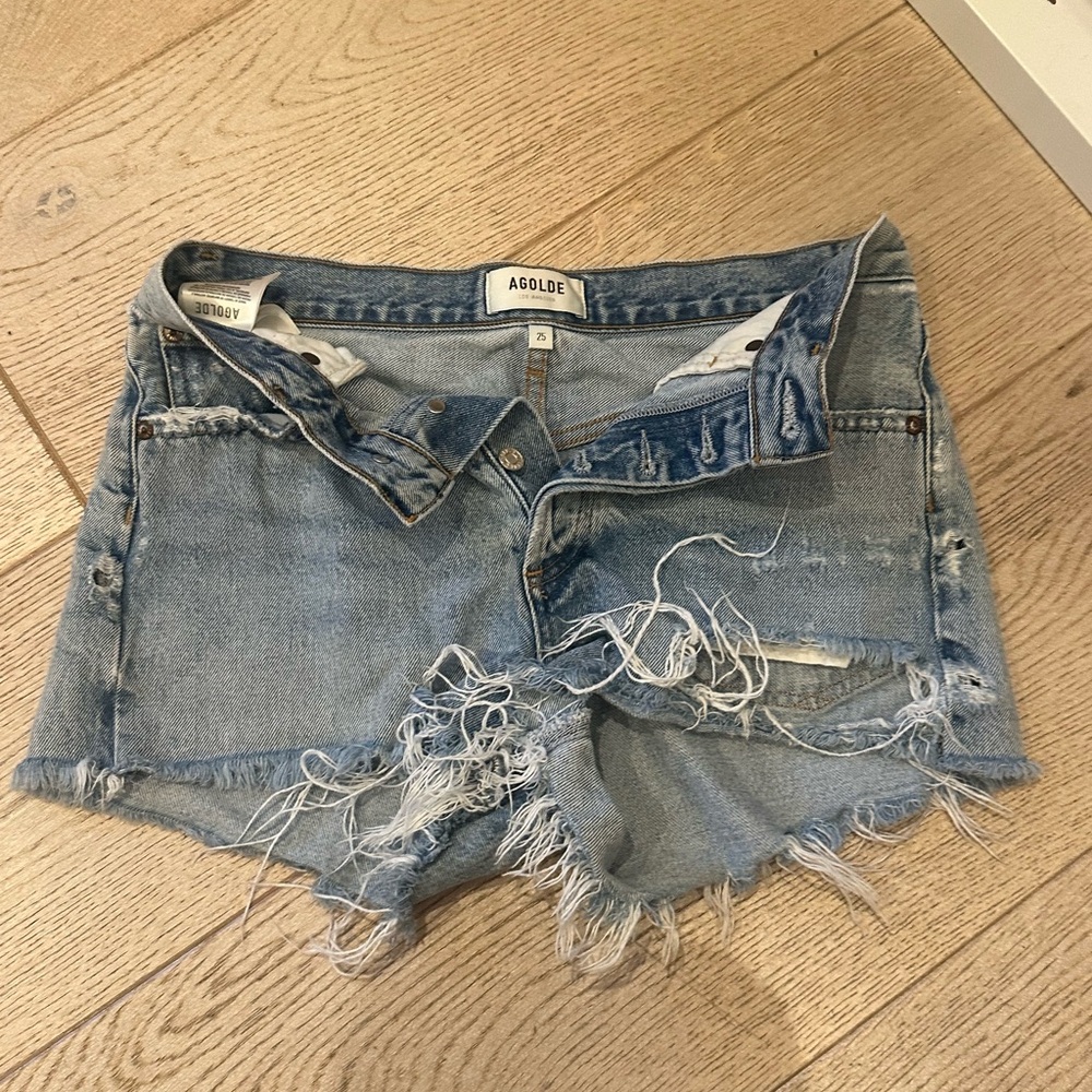Agolde Parker Distressed Jean Shorts - Light Blue